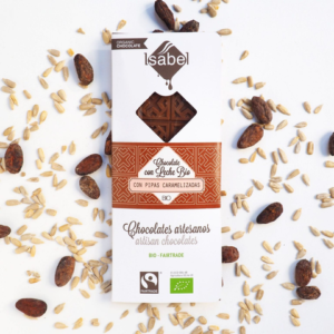 Tableta chocolate con leche y pipas caramelizadas BIO 80gr Isabel